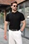Black Snap Closure Polo Collar Knitwear Men's T-Shirt E7493 - 4