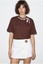Women's Bitter Brown Scarf and Pearl Detailed Crew Neck Oversize Basic T-Shirt 360096 60286358 - 5