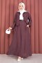 Striped Shirt Skirt Double Set Burgundy - 3