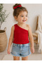 Baby Girl One-Shoulder Red Ribbed Crop Blouse - 2