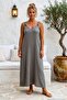 Mink Strap Tie-Up Half Lined Bird-Eye Casual Muslin Long Woven Dress 0 0 - 3