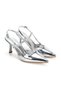 Women's Silver Patent Leather Medium Heeled Pointed Toe Open Back Stylish Evening Dress Stiletto - 4