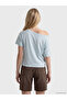 Blue Boat Neck Oversize Soft Touch Women's T-Shirt - 4