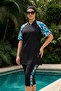 Plus Size Leopard Pattern Detail Short Sleeve Sport Lycra Semi-Closed Swimsuit 6593 Black
