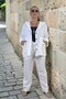 Hooded Foldable Sleeve Pocket Thin Jacket Waist Elastic Pocket Pants Plus Size Muslin Suit - 7