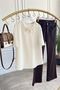 Blouse with Stone Collar and Window Detail on the Sleeves and Flounce on the Sleeves - 3