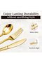 Gold Plastic Cutlery Set, Heavy-Duty Disposable Forks, Spoons and Knives, Pre-Rolled with Napkins, 24 Pack - 3