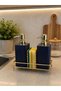 Luxury Lila Color Gold Detail Soap Dispenser, Stylish 2-Piece Soap Dispenser with Soap Holder, Detergent Dispenser and Sponge Holder - 4