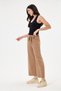 Women's Stone Color Double Fabric High Waist Belted Wide Leg Palazzo Trousers - 3