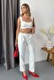 Women's Elastic Waist Double Pocket Carrot Cut Trousers White - 3229