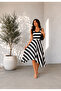 Summer Black and White Striped Asymmetrical Cut Sleeveless Midi Dress