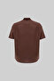 Men's Short Sleeve Oversize Linen Shirt Brown - 2