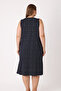 Women's Plus Size Navy Blue Sleeveless Strap Dress with Pockets - 7