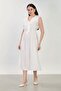 Women's Long Dress with Ruffles on the Front - Ecru - 2