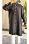6544 - Comfortable and Stylish Buttoned Pocket Sleeve Pocket Embroidery Detailed Soft Modal Fabric Long Women's Tunic - 6