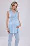 Blue Lace Design Strappy Cotton Maternity Pajama Set - 8
