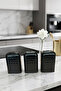 Set of 3 Embossed Metal Storage Containers 1.3 Lt Food Box 10.8X10.8X11.8 cm Black - 3