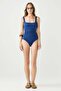 Square Neck Gathered Swimsuit 4102 Sax Blue - 2