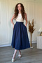 Belted Poplin Skirt Navy Blue Dress - 2