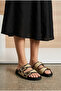 Whins Warge Women's Slippers Flat Bottom Buckle Straw Woven Black - 2