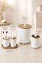 5 Piece Bathroom Set Modern Striped Design |   Trash Can |   Toilet Brush |   Organizer |   Liquid Soap Dispenser |   Toothbrush Holder - 2