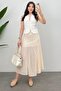 Women's Salmon Mini Leopard A-Line Half Lining Detailed Lace Maxi Skirt - 3