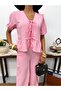 Drawstring Tie-Back Blouse and Pants Set - 2