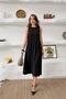 Women's Black Pocket Detailed Sleeveless Oversized Summer Dress Nbnp038