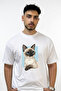Siamese Cat_1 Design Printed Oversize White T-Shirt