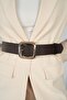 Patterned Square Gold Buckle Women's Belt Dress Belt Shirt Belt Jacket Belt