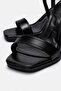 Women's Single Strap Heeled Sandals; Black Metallic - 3