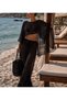 Black Tulle Fabric Wide Leg Pants Top Bolero Pareo Set - 2