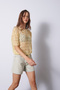 Tricot Blouse with Openwork Sequence Embroidery Detail Yellow - 2
