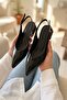 Liona Black Wrinkled Patent Leather (3 cm Heel) Pointed Toe Heeled Ballerinas - 6