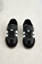 Children's Unisex Black and White Thermo Sole Sneaker with Side Stripes and Velcro Laces - 4