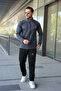 Men's Anthracite Stripe Detailed Embroidered Regular Fit Diving Fabric Tracksuit Set