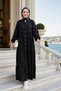 Women's Buttoned Layered Detailed Linen Black Dress - 3