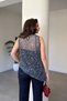 Asymmetrical Cut Imported Sequin Embroidered Blouse with Inner Lining - Dark Blue - 5