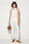 Women's White Beaded Detailed Halter Neck Blouse Elastic Waist Baggy Trousers Set 1088 60286400