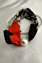 Colorful Floral Pattern Pearl Detail Scarf Necklace (45cm) - 3