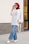 Floral Embroidered Crew Neck Combed Cotton Tunic -White - 4