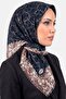 وشاح قطني مزخرف باللون الأزرق الداكن للنساء