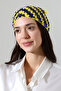 Yellow Navy Blue Sequined Hand Knitted Triangle Bandana – Handmade Hair Band - 2