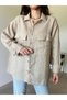 قميص من الكتان الخام بلون بيج مع جيوب مزدوجة - 3