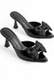 Women's Black Bowknot Pointed Toe 8 cm Thin Heeled Slippers Siloy