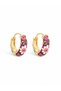 Brass Gold Color Hoop Purple Flower Enamel Women's Earrings