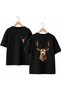 Deer Head Printed on the Back and Front Chest, 100% Cotton Oversize Loose Regular Fit Crew Neck T-Shirt