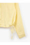 Long Sleeve Gathered Detailed Striped Crop Shirt - 5