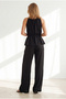 Women's Black Halter Neck Blouse with Pockets and Pants Set Tkm-19000504 - 5