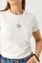 Women's Short Sleeve Star Stone Crop Blouse White - 3